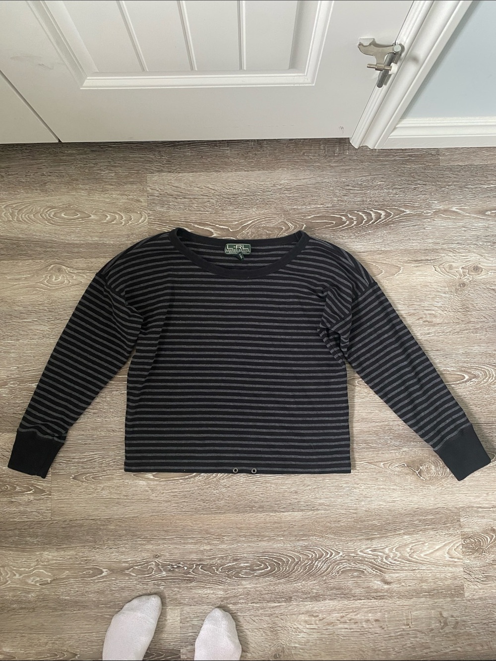 Ralph Lauren Black and Gray Striped Long Sleeve Tee